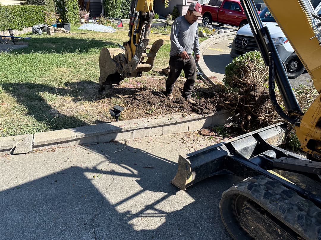 Sewer line trench dug for pipe replacement